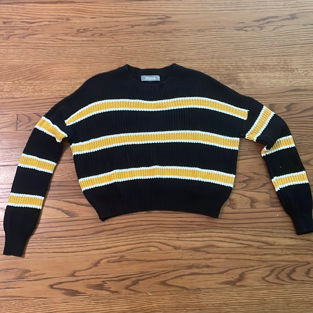 Black white and gold striped sweater